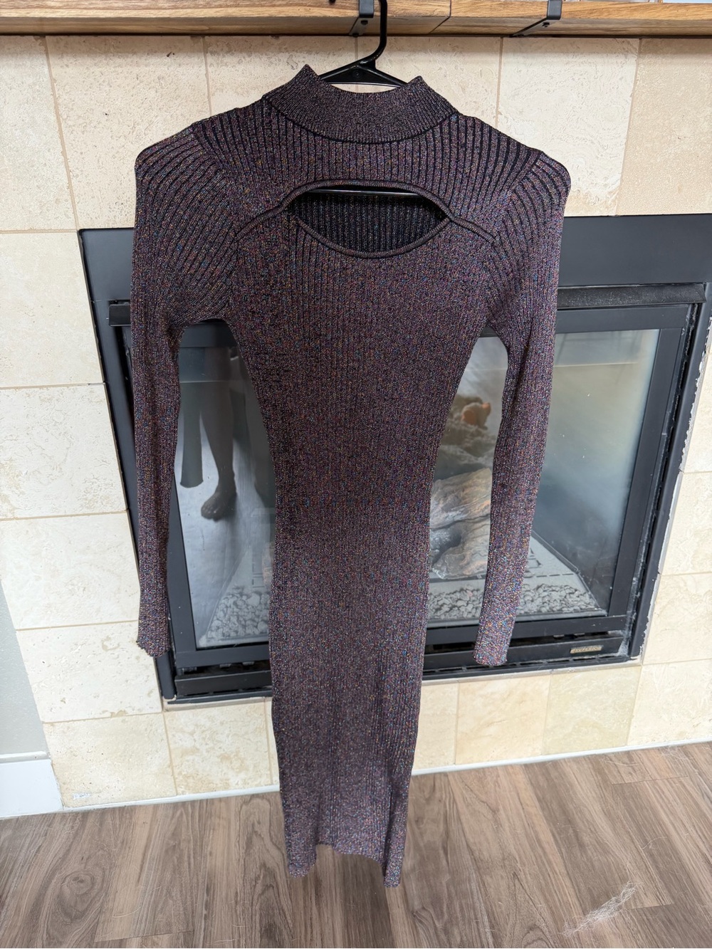 Say What? Metallic Plum Ribbed Midi Dress with Front Cutout